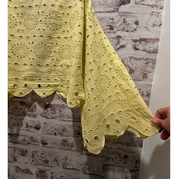 Anthropologie WOMENS ONE SIZE Maeve Cropped Navy Eyelet Cotton Kimono yellow - Picture 11 of 12